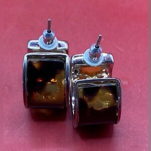 Women’s Earrings Tigers Eye Lucite Gold Tone Pierced Dangle 1/2”